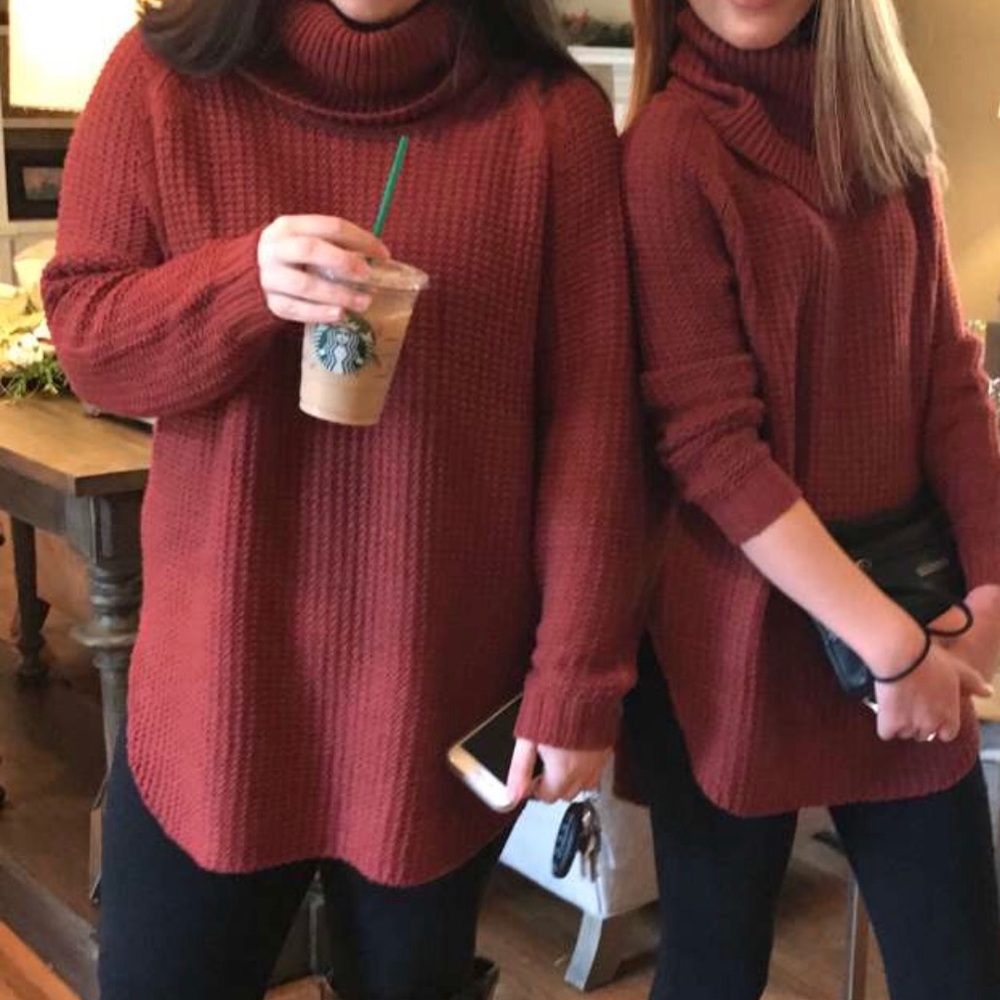 Oversized cowl neck burnt orange sweater